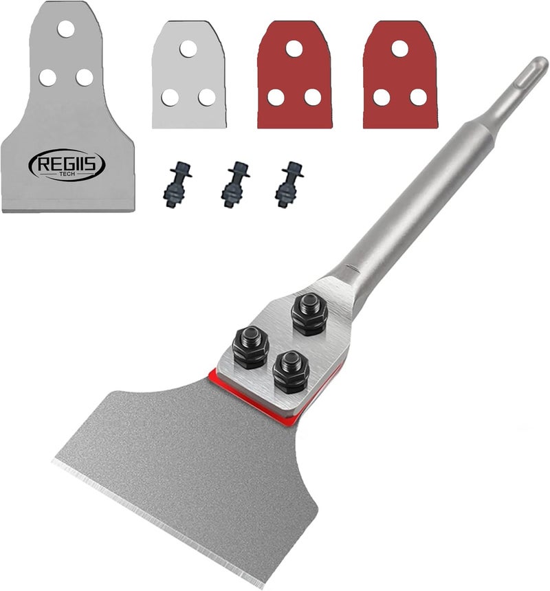 Regiis Tech SDS Plus Floor Scraper 3 in. x 12 in. Wide Tile Flooring Adhesives Remover, Thinset Removal Tool Chisel Bit with Spare Blades for Rotary Hammer Drill - Image 1